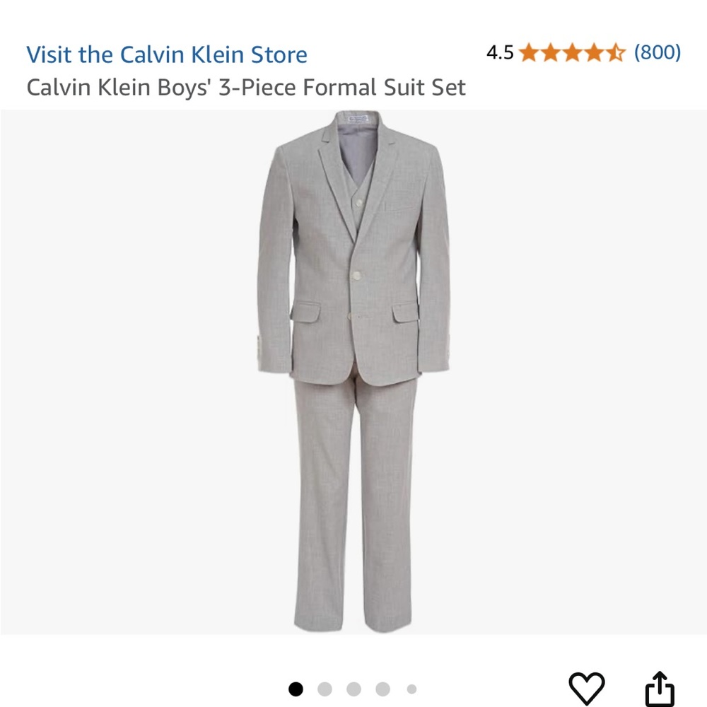 Boy’s Calvin Klein 3 piece suit. Good condition. No rips or stains.